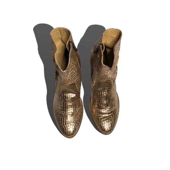 Free People x Marco Delli Evelina Metallic Embroidered Leather Ankle Boots - Picture 3 of 16